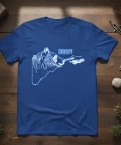 Boop Bear T-Shirt featuring the text "BOOP!" and a graphic of a finger touching a bear's nose