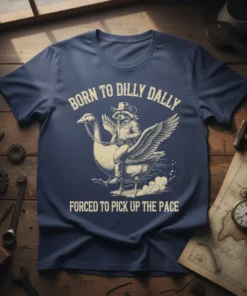 Born to Dilly Dally Forced to Pick Up The Pace t-shirt featuring a raccoon riding a goose
