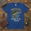 Born to Fish Forced to Go School fishing t-shirt design featuring a jumping bass and playful text