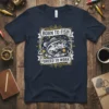 Born to Fish Forced to Work fishing quote t-shirt with a bass graphic and fishing hooks