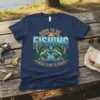 Born To Go Fishing Forced To Go To School T-Shirt with bass fish graphic and wavy water