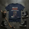 T-shirt with "Born to Play Hockey Forced to Go to School" text and graphic of a hockey player skating