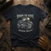 Born to Ride Freedom Awaits text with vintage motorcycle graphic on a black t-shirt
