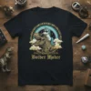 Bother Mober T-shirt design with a T-Rex wearing sunglasses and a unicorn riding it, set against a rainbow