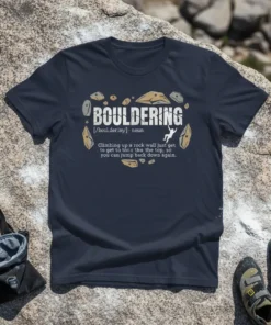 Bouldering Climbing up a text design featuring eye-catching typography on quality t-shirt