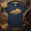 Dark navy t-shirt with gold distressed map of Kentucky and "Bourbon bourbon" text