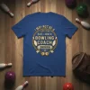 Blue t-shirt with "I May Not Be A Superhero But I Am A Bowling Coach Enough So" quote, bowling pins