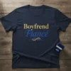 Boyfriend Fiancé t-shirt with gold and blue glitter text, featuring a DNA graphic, perfect for engagement announcements
