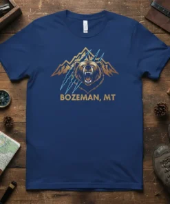Bozeman MT Bear Mountains unique graphic design printed on comfortable cotton t-shirt