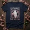 Breast Cancer Awareness Fight Like A Girl t-shirt with ghost holding pumpkin and drink