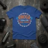 Broga Yoga For Real Dudes t-shirt with barbell graphics and muscular arm icons