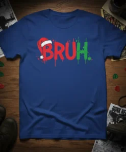 Bruh Christmas Stock Market Tee with Santa hat and green/red stock chart graphics