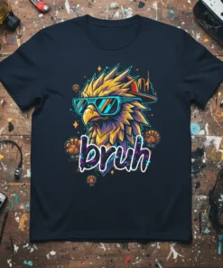 Bruh Eagle T-Shirt with a stylized eagle wearing retro sunglasses and the word "bruh" in bold lettering
