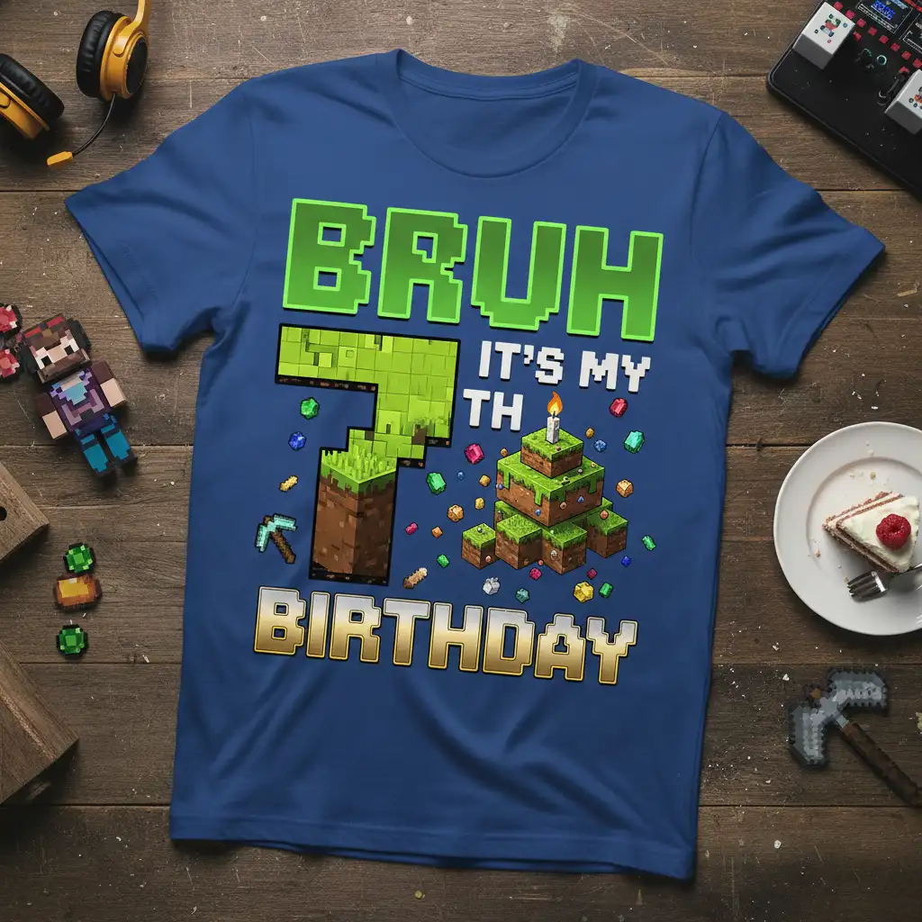Bruh It's My 7th Birthday pixel art design for a 7-year-old gamer's special day