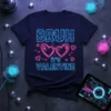 Bruh It's Valentine text with heart-shaped glasses graphic on a navy t-shirt