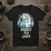 Bubble Tea Lover t-shirt design with a white tiger drinking bubble tea, featuring wave graphics