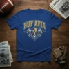 Buf Afia Buffalo football t-shirt design featuring a distressed gold varsity font and a powerful bull graphic with lightning bolts