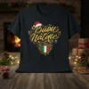 Buon Natale Italian Christmas T-Shirt with Santa hat and Italian flag crest