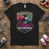 Burnouts or Bows? Grandma Loves You gender reveal t-shirt with a car tire and pink bow graphic