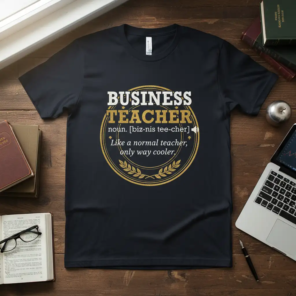 BUSINESS TEACHER noun. [biz-nis quote printed with eye-catching design on quality cotton blend t-shirt design