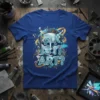 Blue t-shirt with the text "But IS IT ART?" in large, stylized font and a complex, abstract face graphic