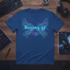Buying gf t-shirt with pixelated circuit board design and pink hearts