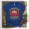 Cambodian Mom Just Like A Normal Mom Except Much Cooler quote on a blue t-shirt with Angkor Wat graphic