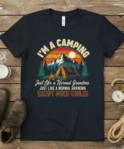 I'm A Camping Just text design featuring creative typography on quality t-shirt