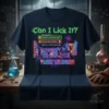 Dark t-shirt with "Can I Lick It?" quote and colorful periodic table design, featuring funny options like "Sure, go for
