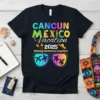 Cancun Mexico Vacation 2025 Making memories together text with sunglasses graphic on black t-shirt