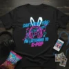 Black t-shirt with neon pink and blue text "Can't Hear You, I'm Listening To K-Pop" and headphones graphic