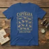 Capybara Collector t-shirt featuring a grid of various capybara illustrations in gold text and outline