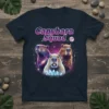 Capybara Squad t-shirt design featuring three capybaras with cosmic background and crystals, text "Capybara Squad" at the top