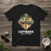 Capybara With Attitude text with four capybara graphics wearing sunglasses, vintage style t-shirt design