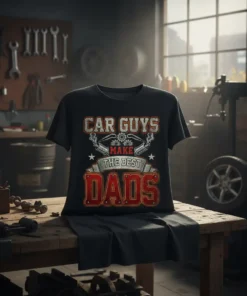 Car Guys Make The Best Dads t-shirt with vintage car graphic and exhaust pipes
