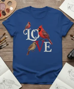 Cardinal Love unique graphic design printed on comfortable cotton t-shirt