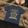 Navy blue t-shirt with "Careful I Throw Axes For Fun" text and crossed axes graphic, perfect for axe throwing enthusiasts