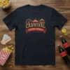 Carnival Event Staff t-shirt with Ferris wheel and carousel graphics, featuring vintage-style lettering