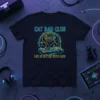 Cat Dad Club Life Is Better With Cats T-Shirt featuring a neon-style DJ cat graphic
