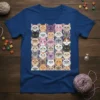 Cat Faces Grid T-Shirt featuring a colorful collage of various cat faces in a uniform pattern