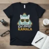 Cat Ladies for KAMALA t-shirt with a cat wearing sunglasses and stars, text reads "Cat Ladies for KAMALA"