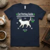 Funny Cat Petting Guide t-shirt design with a diagram of a cat and text indicating petting zones