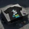 Black t-shirt with "CAT SKATE BOARD" text and a cool cat wearing goggles skateboarding