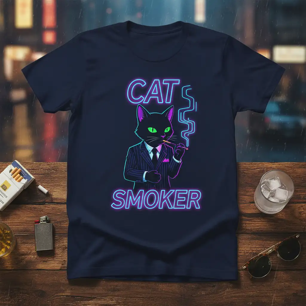 Neon CAT SMOKER text and graphic of a cat in a suit smoking, perfect for cat lovers
