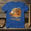 Catch Ya Later baseball t-shirt with cartoon baseball and glove characters waving goodbye, orange sunset background