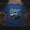Cateye lifted truck design with bold typography on a blue t-shirt, perfect for off-roading fans