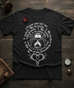 Cause you left me. text design featuring detailed typography on quality t-shirt