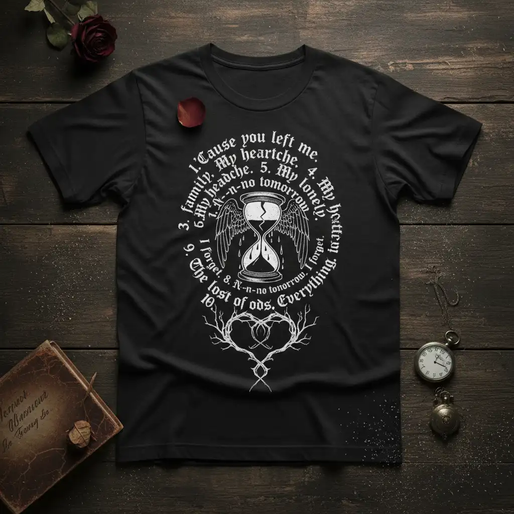 Cause you left me. quote printed with eye-catching design on quality cotton blend t-shirt design