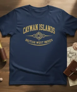 Cayman Islands British West text design featuring eye-catching typography on quality t-shirt