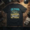 CB Radio The Original Social Network t-shirt featuring a vintage CB radio graphic and retro text in teal and yellow